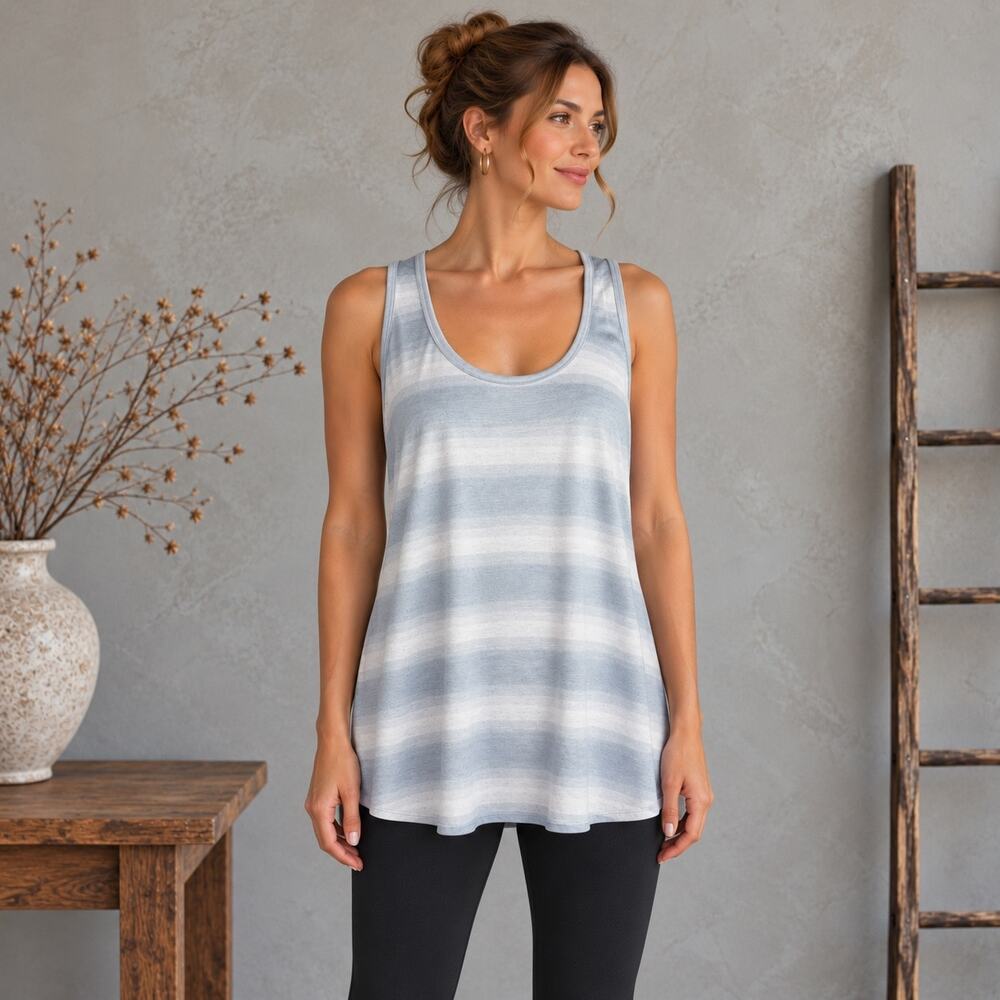 Athleta Gray Stripe Athletic Racerback Tank Top 1X